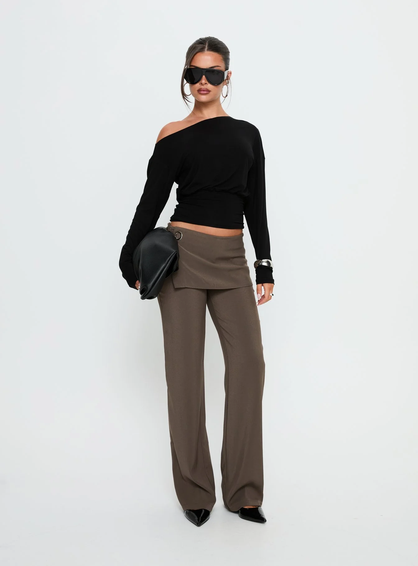 Ashlinn Off Shoulder Long Sleeve Drapey Top Black