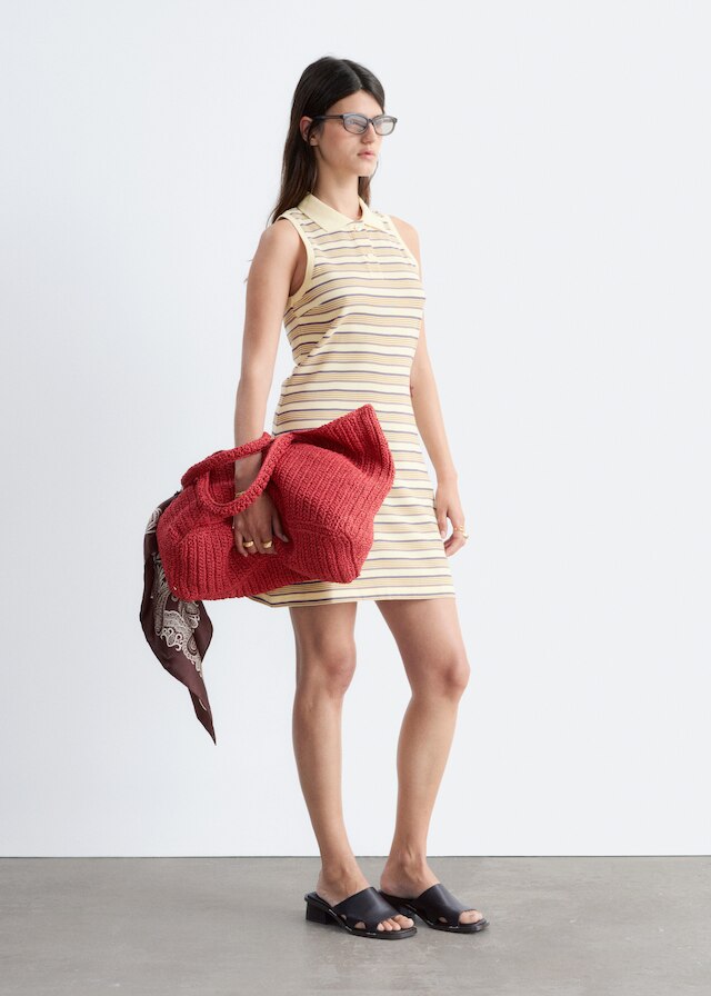 & Other Stories STRIPED COTTON MINI POLO DRESS