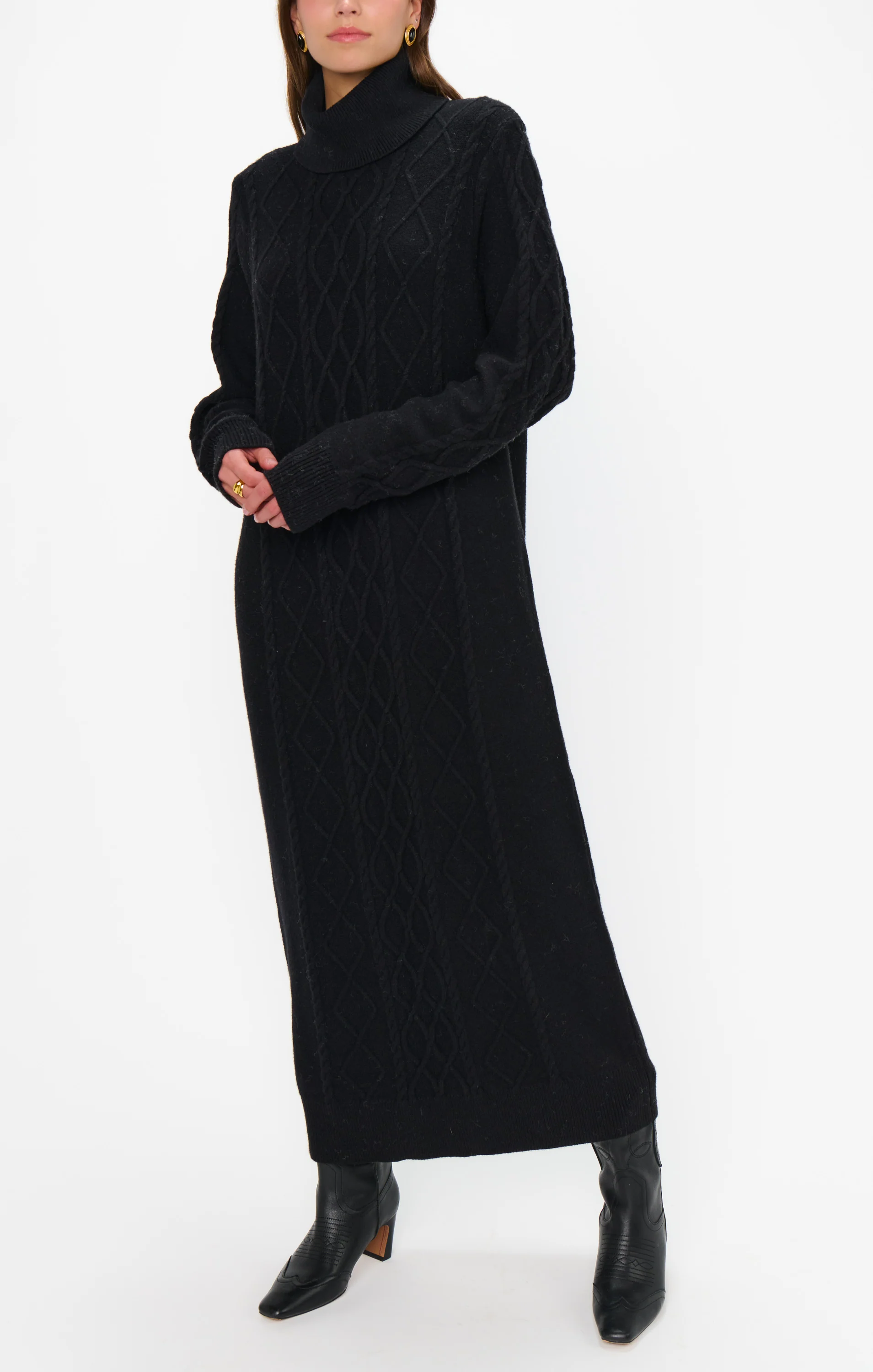 Montreal Midi Dress ~ Black Cable Knit