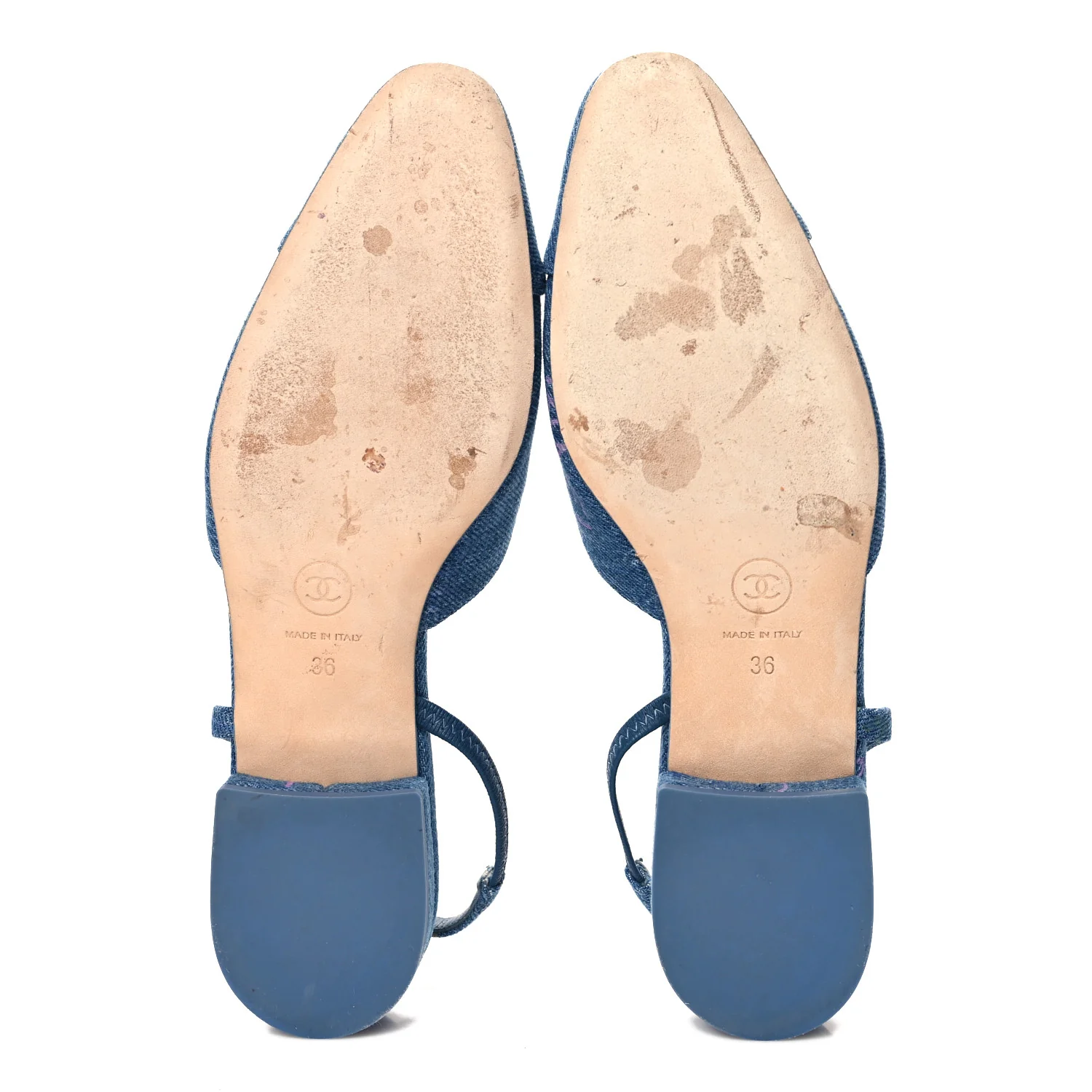 Denim Printed Denim Mood Cap Toe CC Slingback Flats 36 Light Blue Multicolor - Top Club