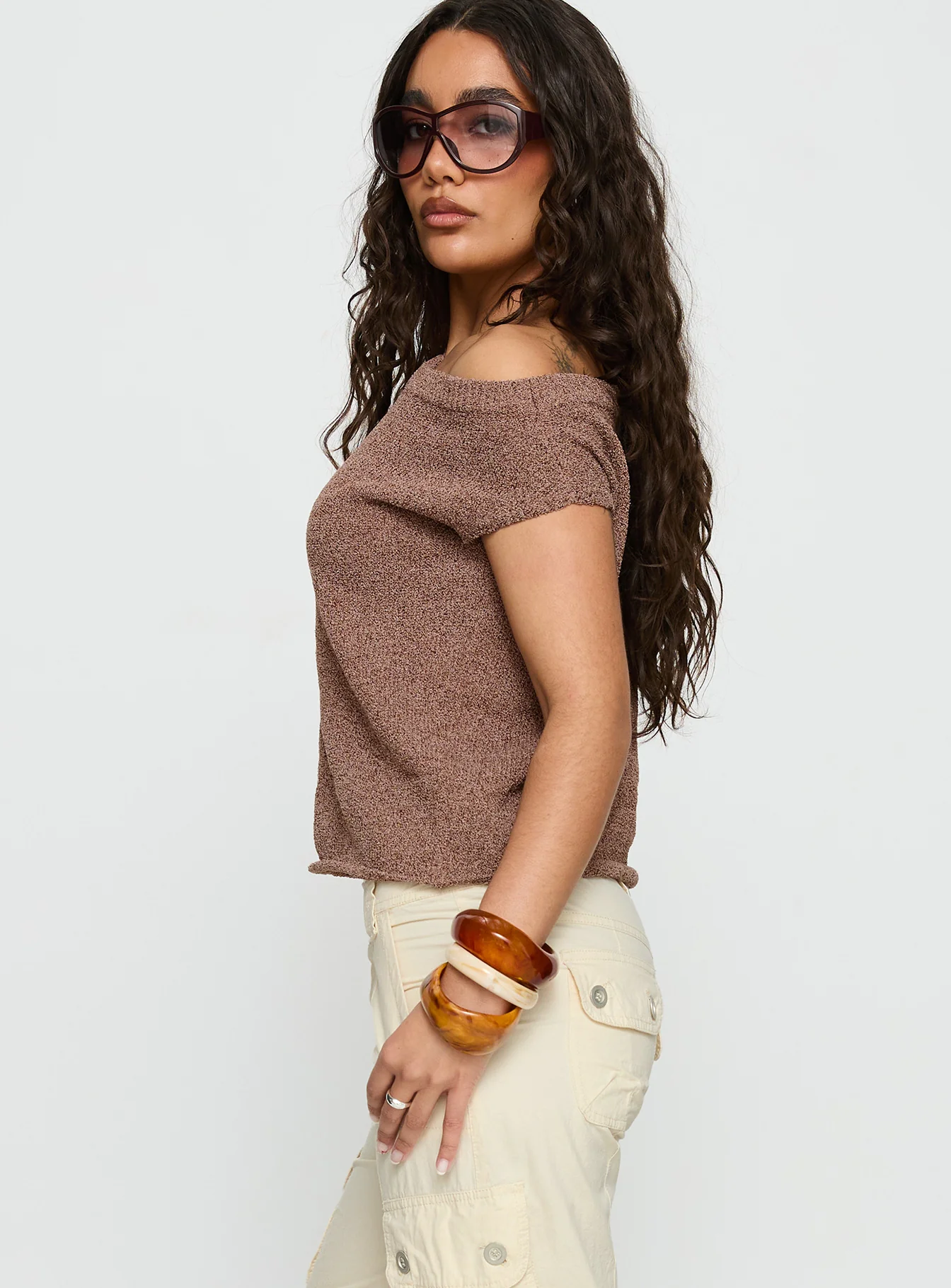 Ashfield Off Shoulder Top Brown