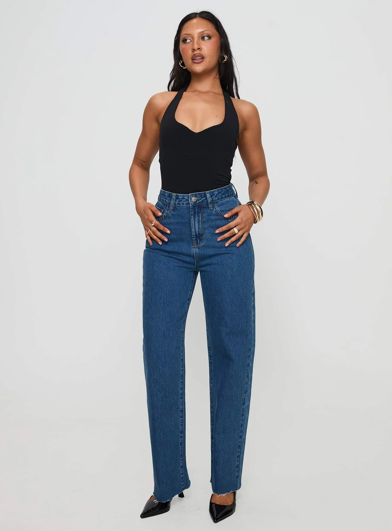 Kalinda High Rise Straight Leg Jeans Mid Blue