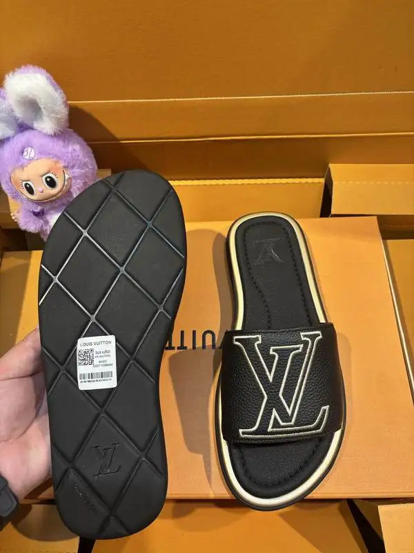Louis Vuitton Men's LV Logo Slide Sandals For Sophisticated Casual Style - Sneaker Replica Workshop