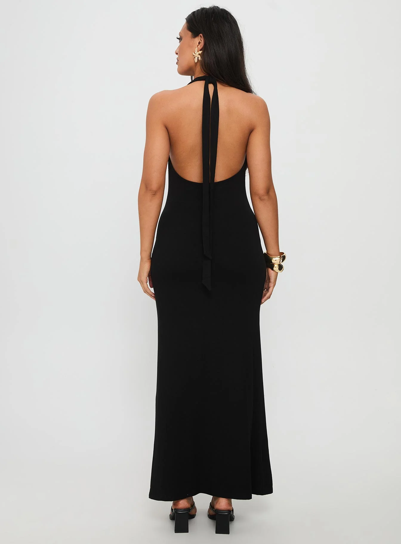 Diamonde Halter Scarf Maxi Dress Black