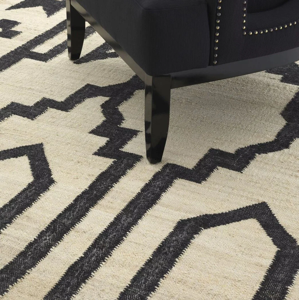 Luxury jute & wool carpet natural colors / black 300 x 400 cm - handwoven living room & hotel carpet - living room decoration accessories - luxury quality