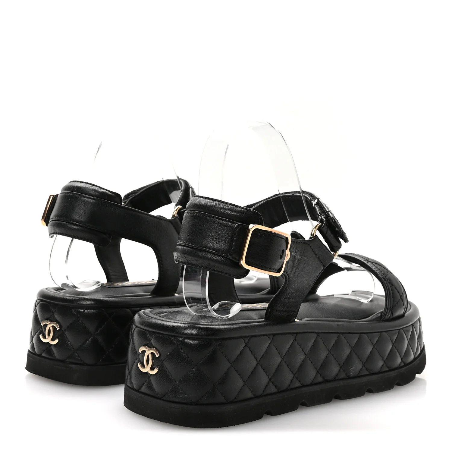 Lambskin Quilted Platform Sandals 38 Black - Top Club