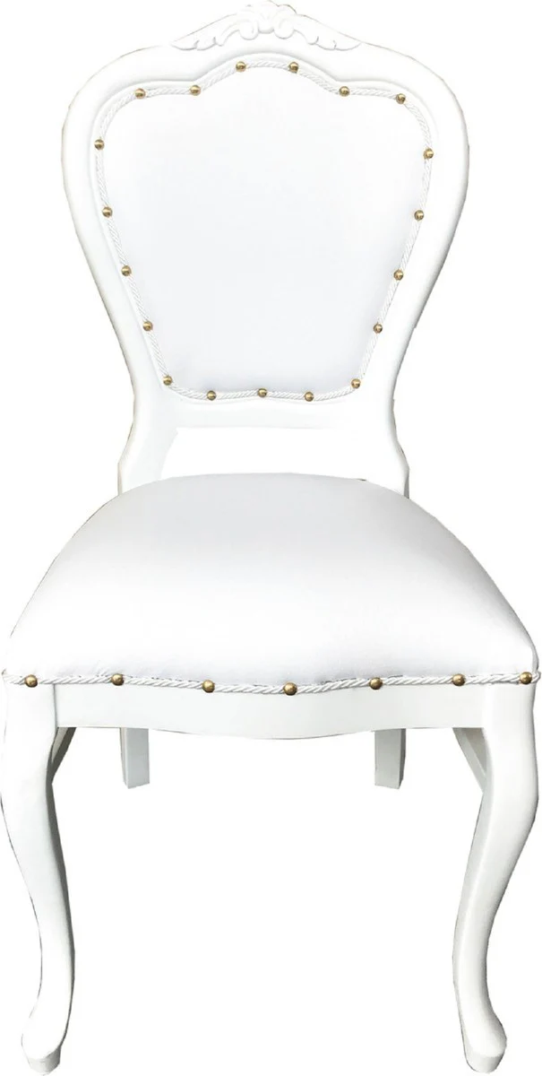 Luxury baroque dining room set white / white 45 x 47 x H. 99 cm - 6 handmade dining chairs with faux leather - baroque dining room furniture