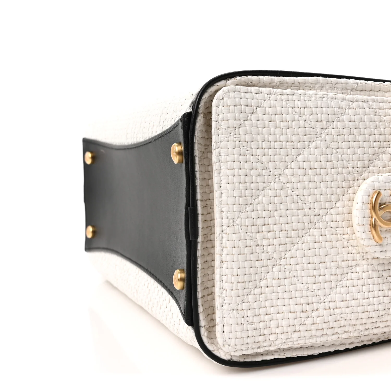 Braided Raffia Calfskin Quilted Small Chanel 25 Handbag White Black - Top Club