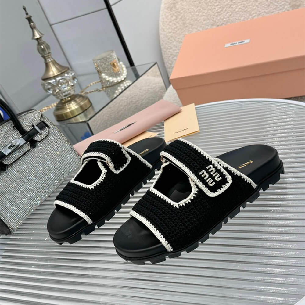 MiuMiu Crochet knit slides - Top Club