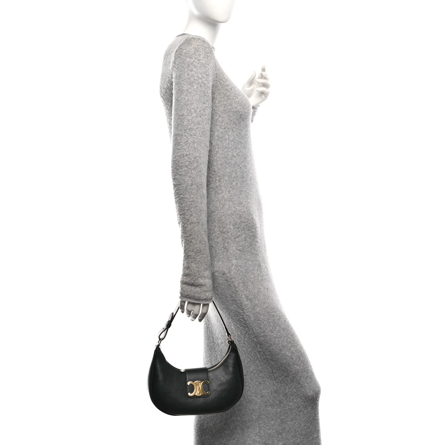 Smooth Calfskin Medium Strap Ava Triomphe Shoulder Bag Black