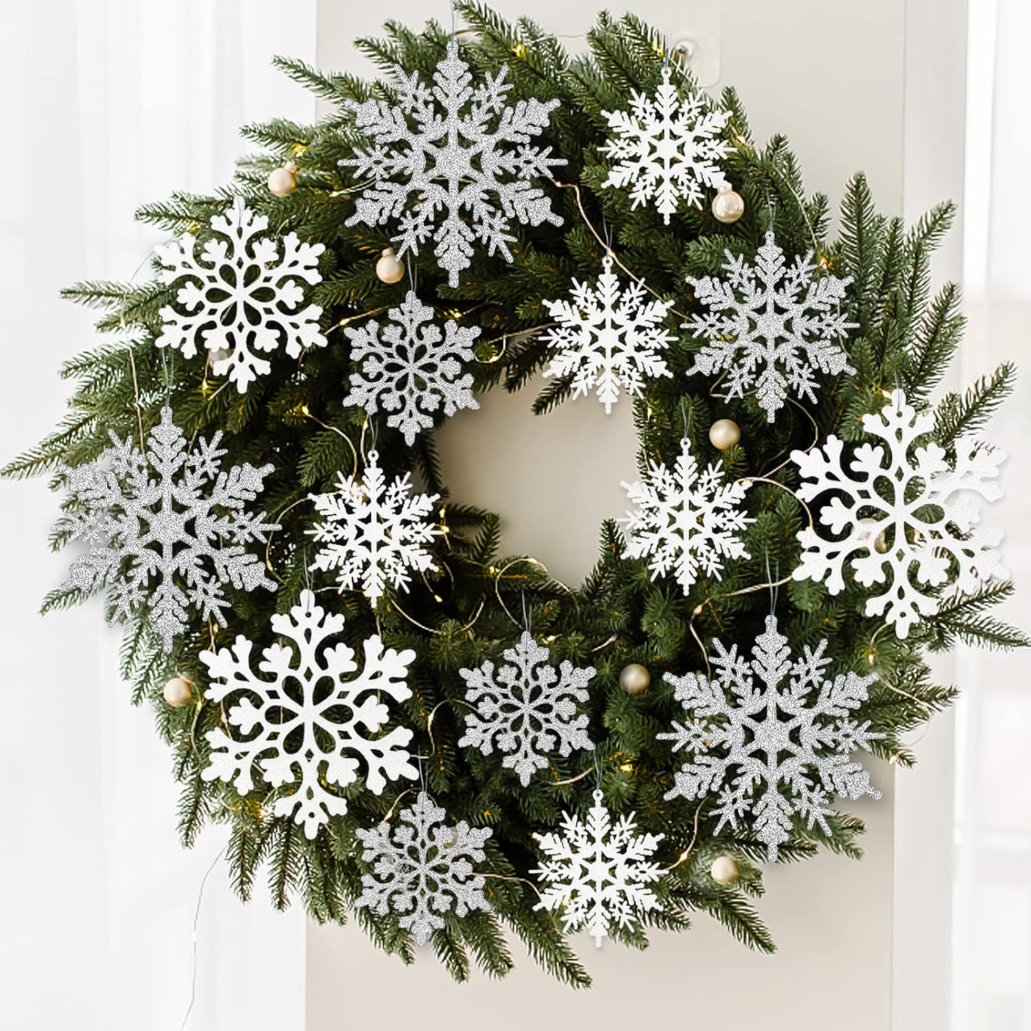 White Silver Christmas Snowflake Ornaments 36Pcs Felt Glitter Hanging Snowflakes Winter Wonderland Frozen Decorations Decor