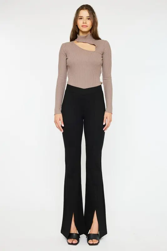 The Heart Low Rise V Shape Ponte Flare Pants - ALJEGJ