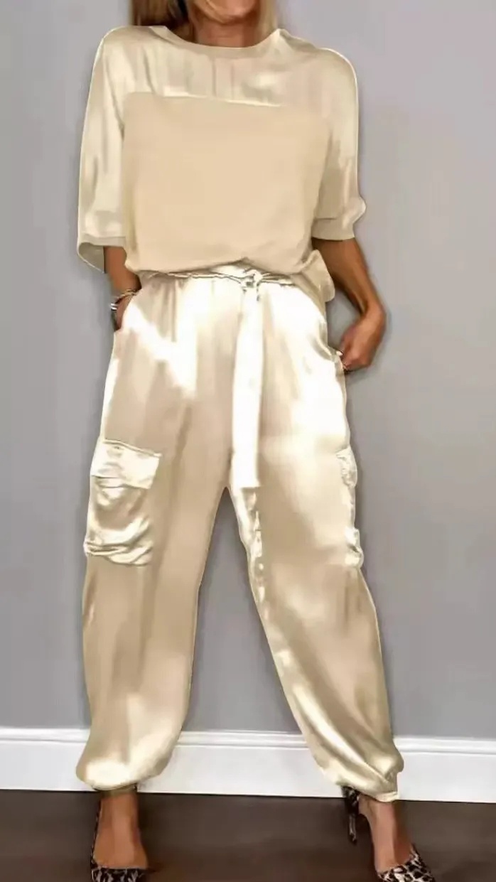Women's Silky Loose-Fit Top and Pants Two-Piece Set - Nordfashionstorm - Women's Clothing, Fashion for You - Nordfashionstorm.com