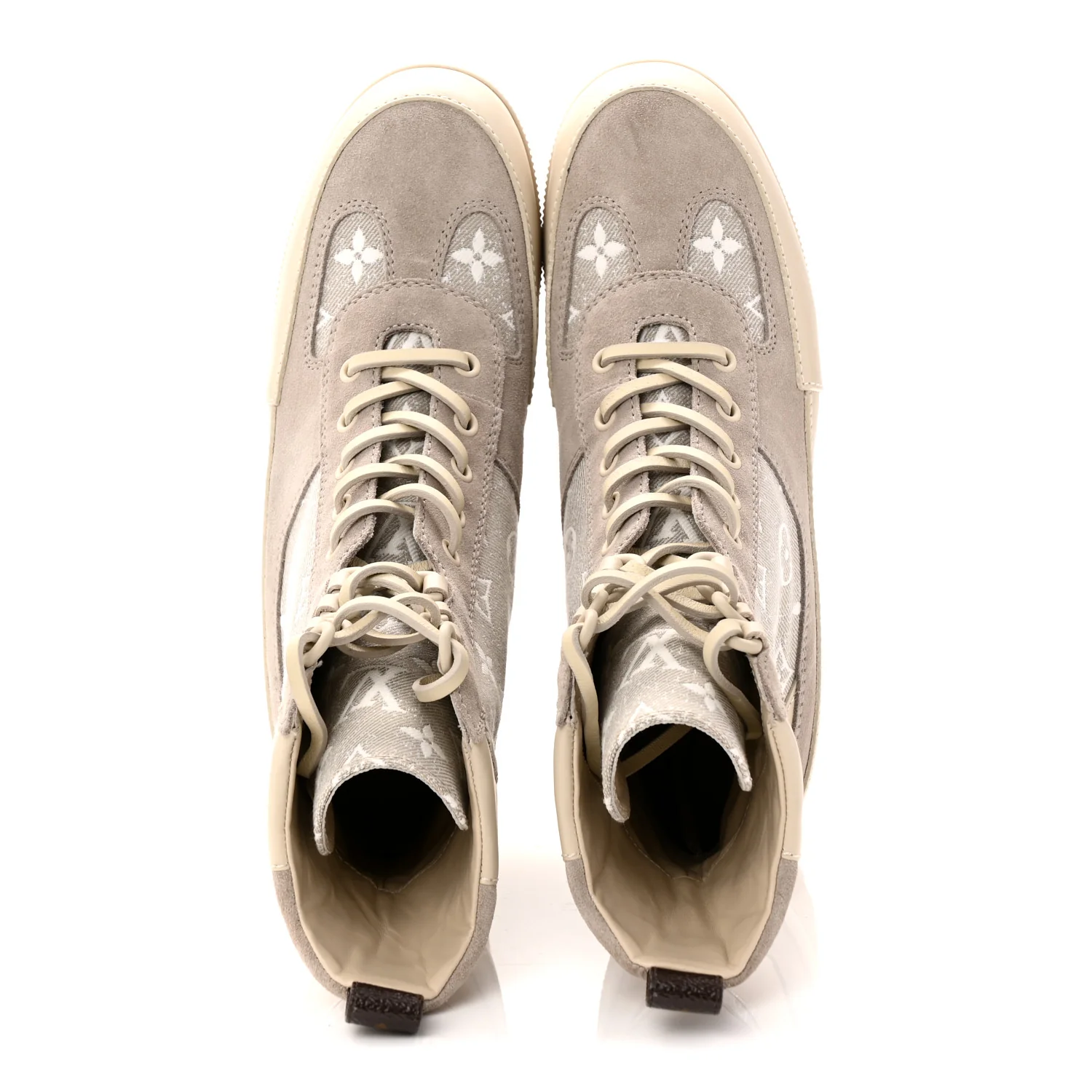 Suede Calfskin Monogram Denim Laureate Platform Desert Boots 38.5 Taupe - Top Club