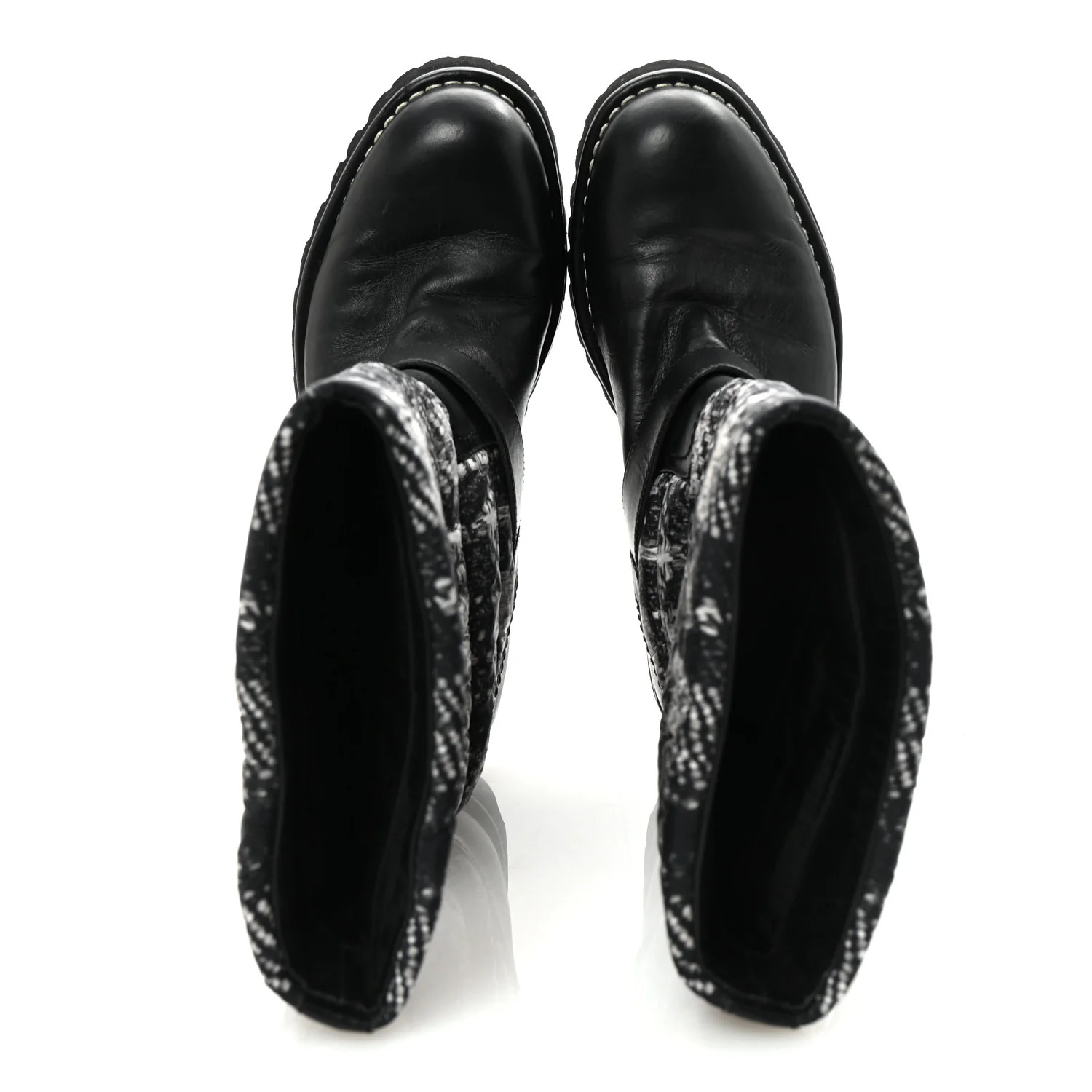 Calfskin Tweed Nylon Printed Boots 38 Black