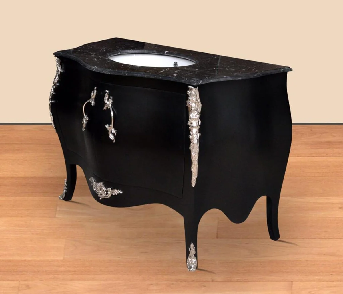 Luxury Baroque washbasin chest of drawers black / silver with marble top - Luxury Baroque bathroom furniture