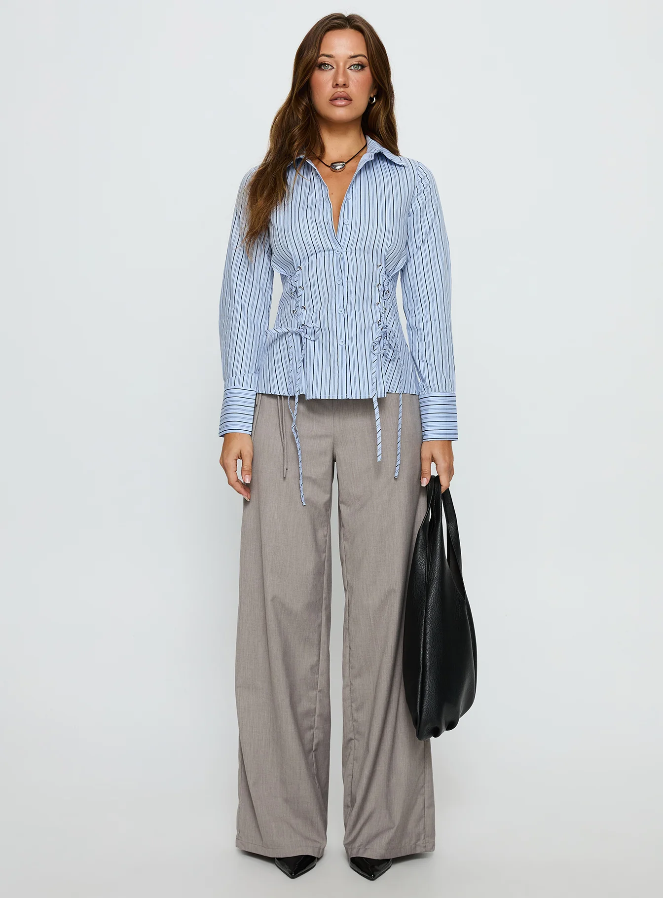 Sunisa Tie Detail Long Sleeve Top Blue Stripe