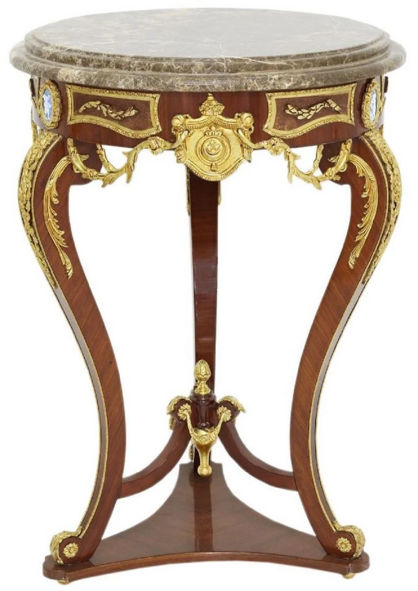 Baroque side table brown / gold / gray Ø 55 x H. 78 cm - Round solid wood table in baroque style - Baroque living room furniture