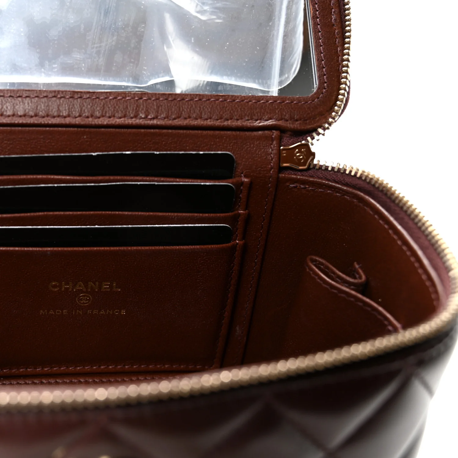 Lambskin Quilted Small Top Handle Vanity Case With Chain Dark Brown - Top Club