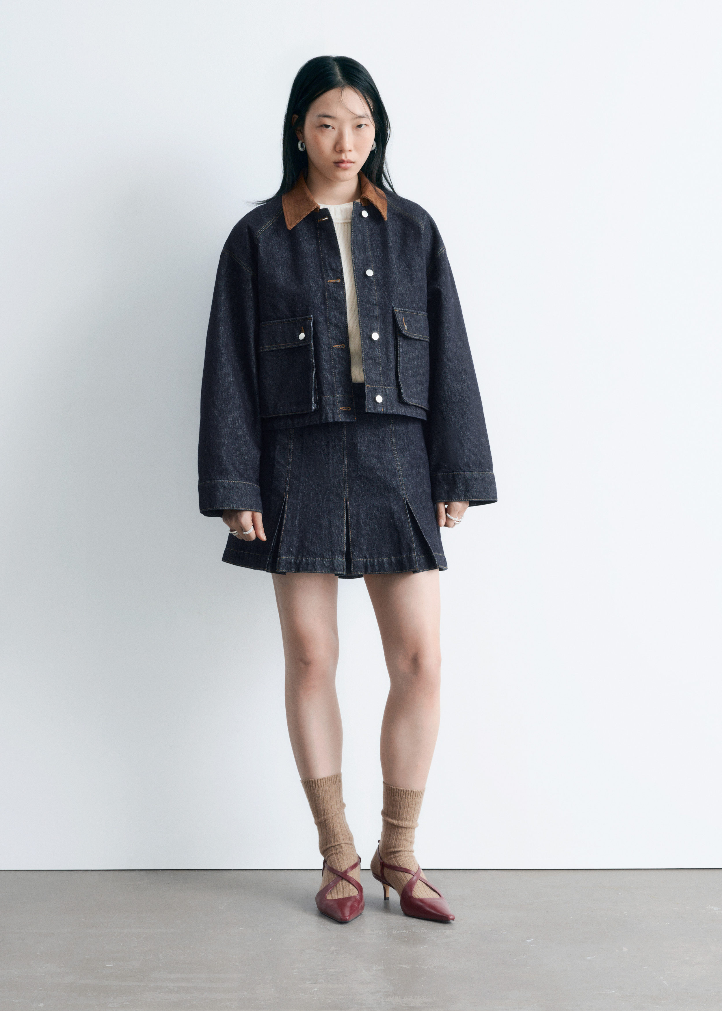 & Other Stories PLEATED DENIM MINI SKIRT