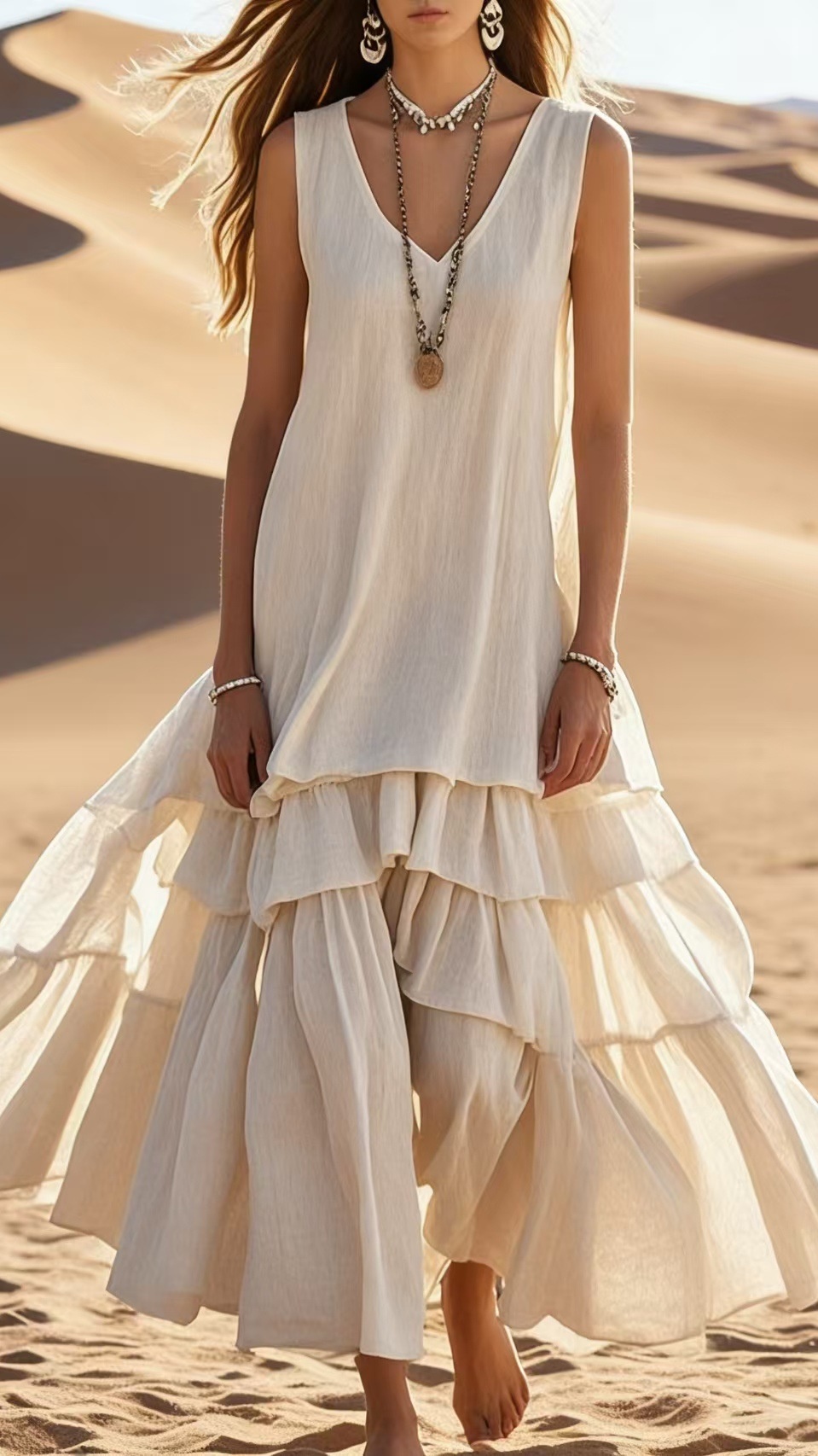 Women's Loose-Fit Sleeveless Cotton-Linen Dress with Wide Flared Hem - Nordfashionstorm - Women's Clothing, Fashion for You - Nordfashionstorm.com