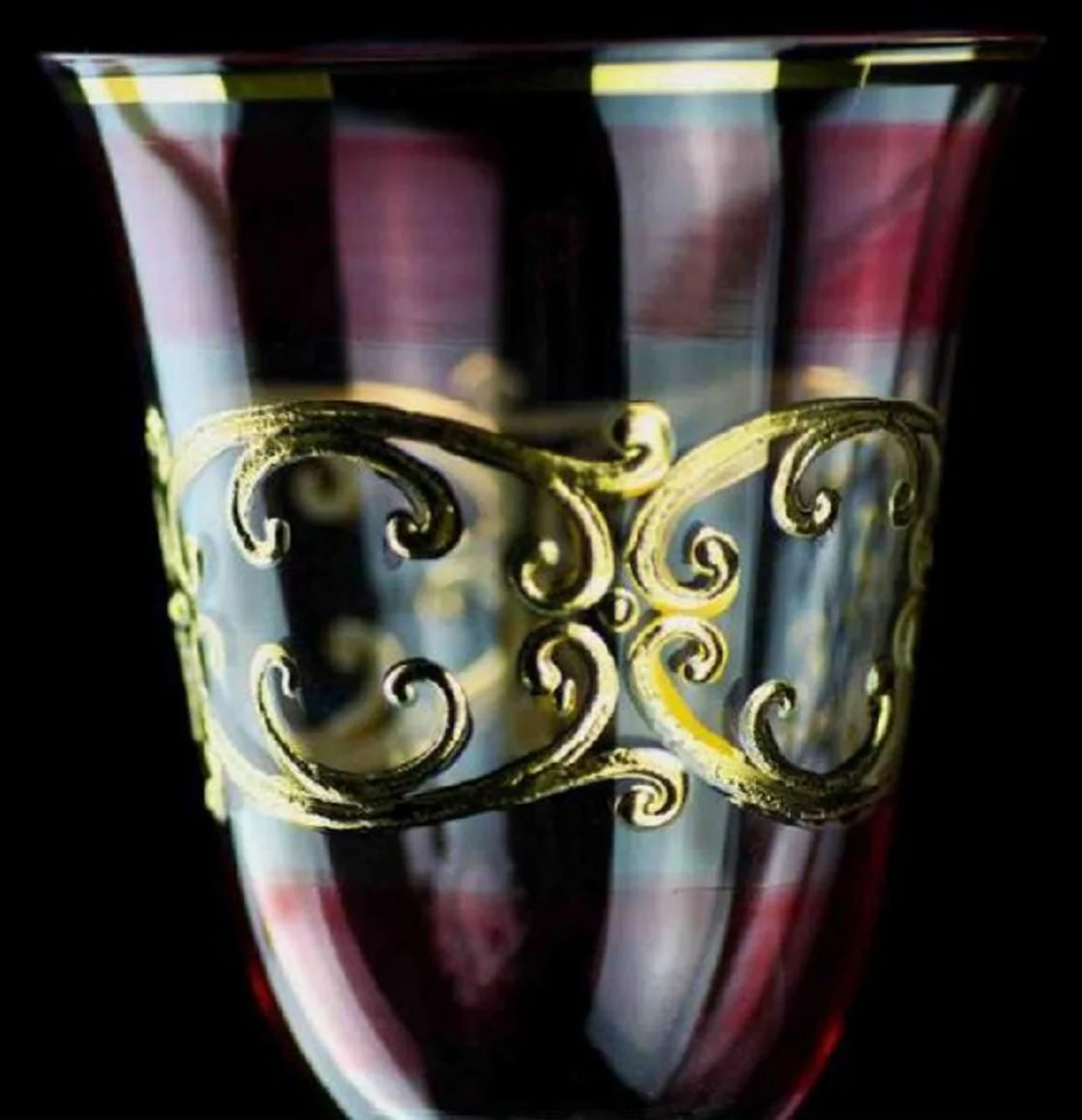 Luxury Baroque Liqueur Glass Set of 6 Bordeaux Red / Gold Ø 5.5 x H. 17 cm - Handmade and hand-painted Liqueur Glasses - Hotel & Restaurant Accessories - Luxury Quality