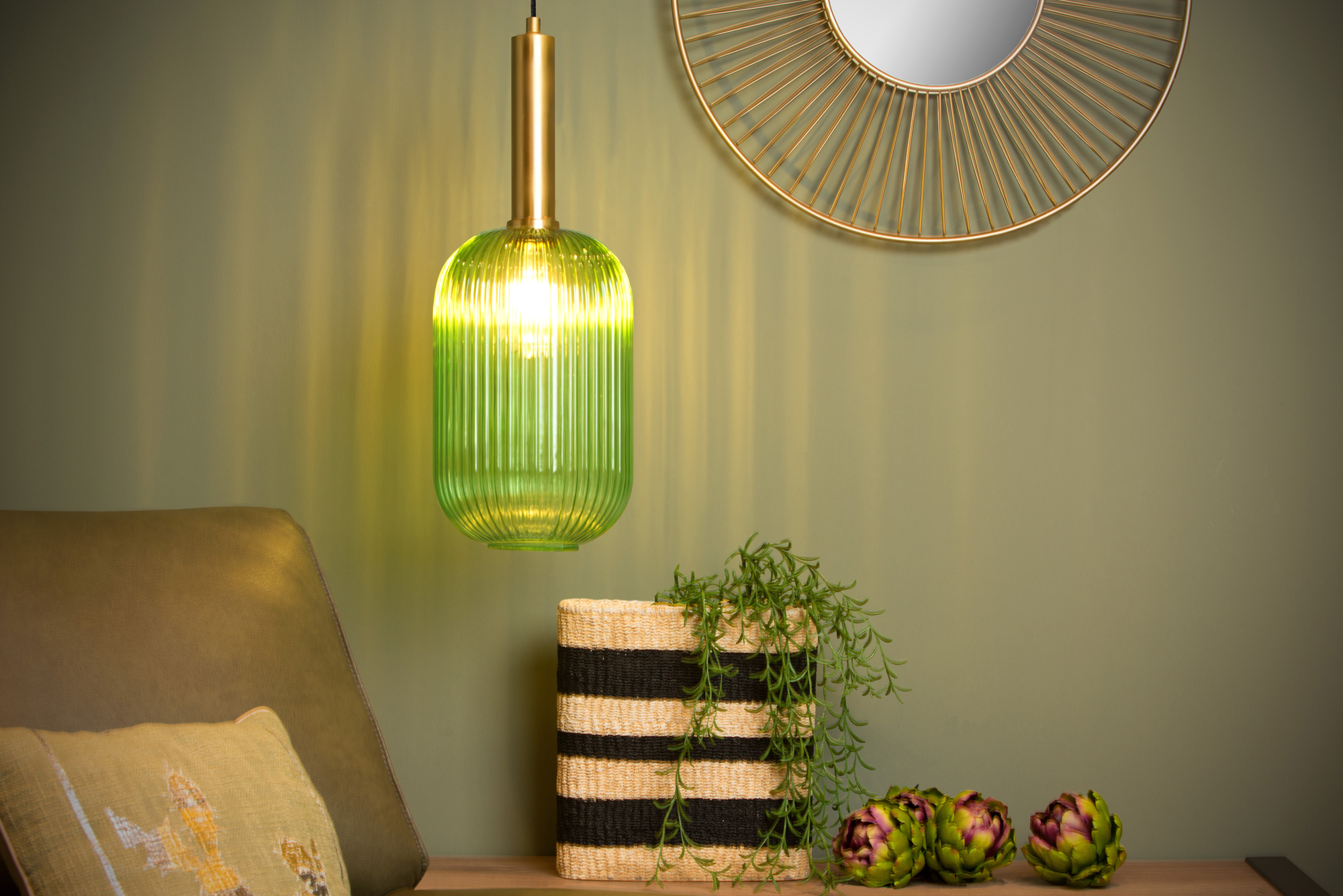 Hanglamp Danique Ø20 cm groen/messing