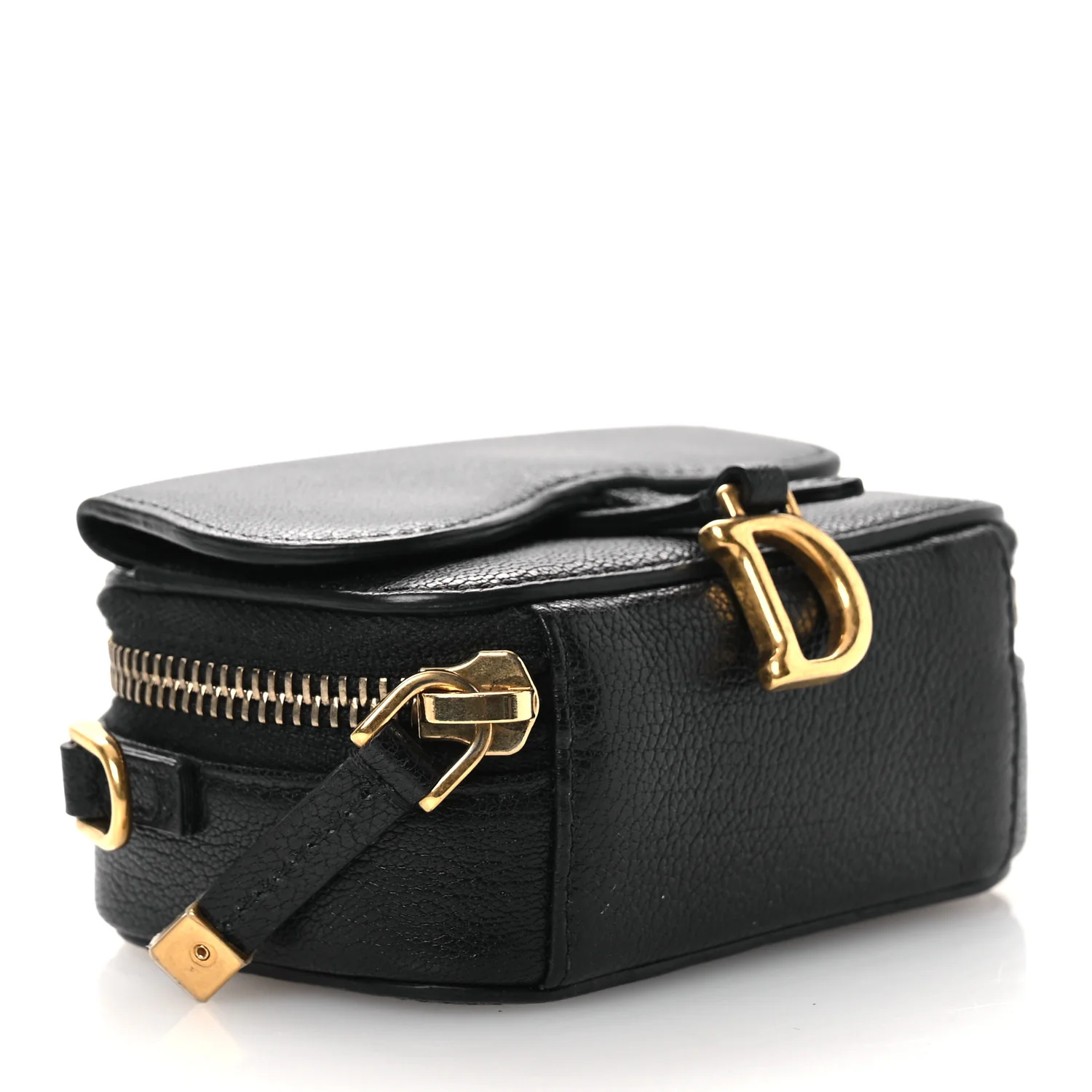 Goatskin Mini Saddle Shoulder Strap Pouch Black - Top Club