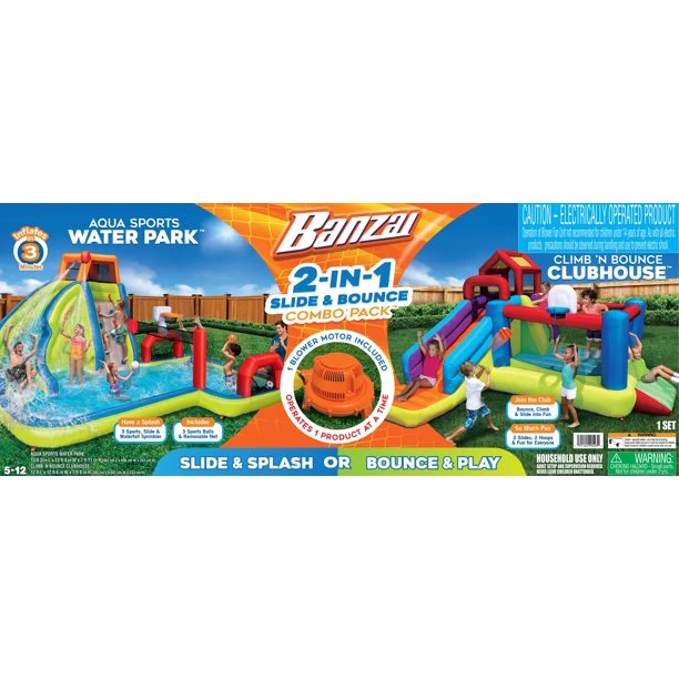 Banzai 2-in1 Slide & Bounce Ultimate Combo Pack Bouncy Castle and Water Parks