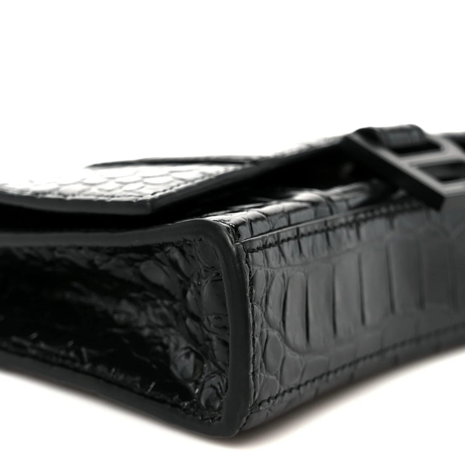 Shiny Calfskin Monochrome Crocodile Embossed Hourglass Chain Bag Black - Top Club