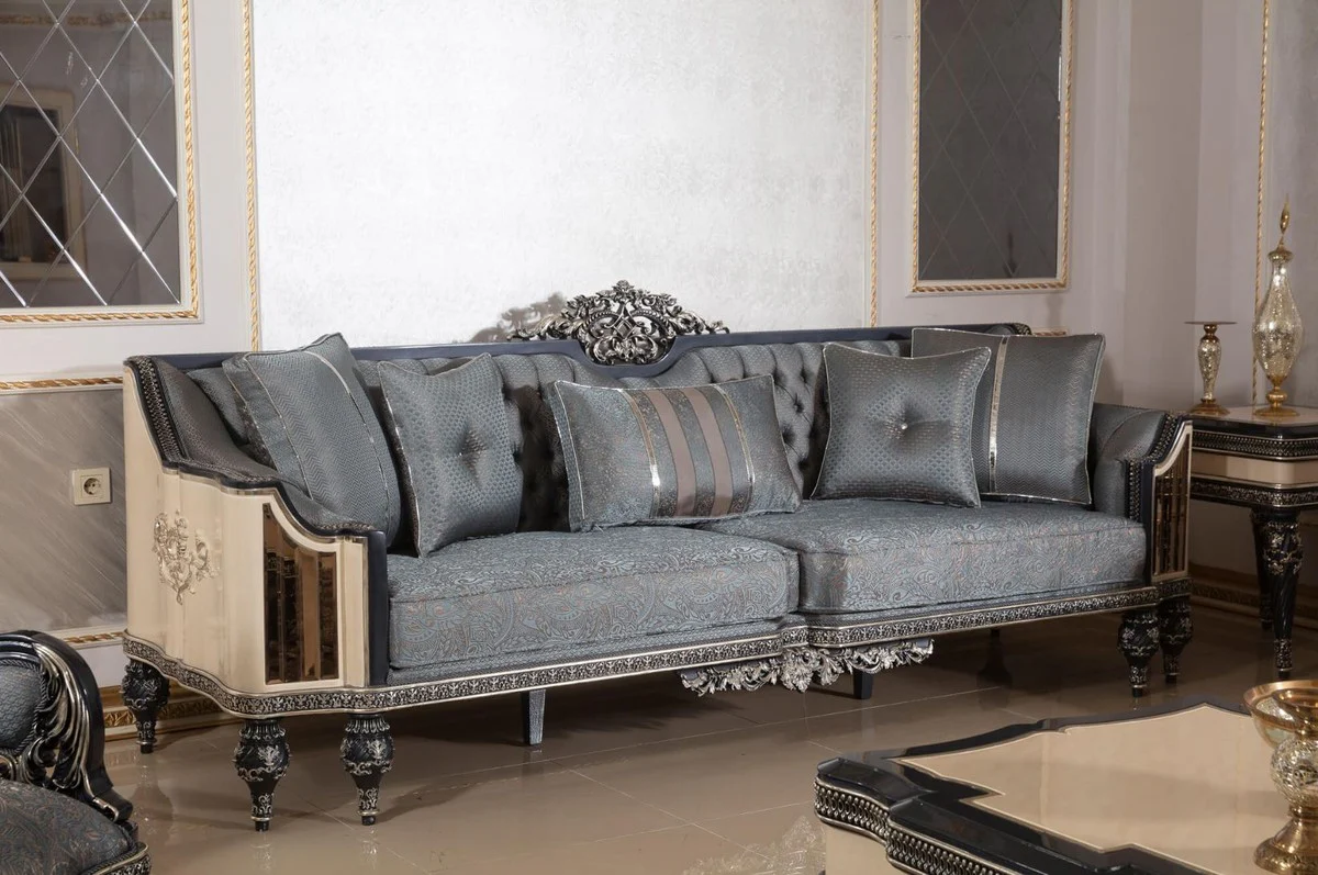 Luxury Baroque Living Room Set Light Blue / Beige / Black / Gold - 2 Sofas & 2 Armchairs & 1 Coffee Table & 2 Side Tables - Handmade Living Room Furniture in Baroque Style - Noble & Magnificent
