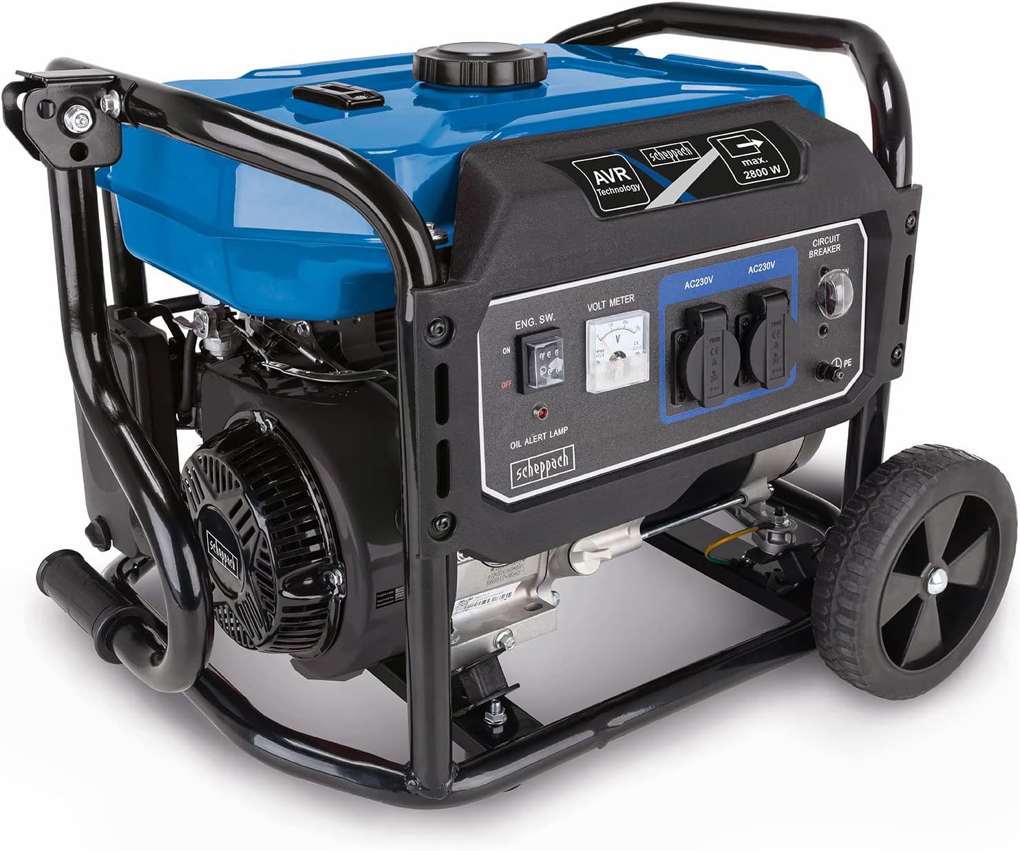 Scheppach SG3200x Generatore di corrente | Generatore di corrente di emergenza 2800W | Potenza 6CVX | Serbatoio 15L | Motore a 4 tempi 212 cm³ | 2 prese 230V | Maniglia e dispositivo di spostamento