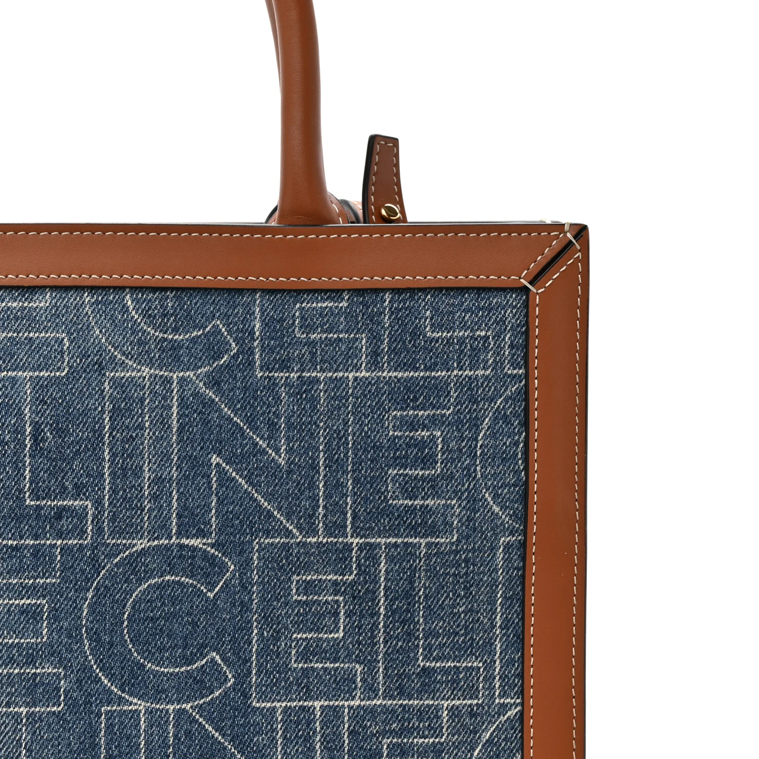 Denim All Over Print Small Vertical Cabas Navy Tan - Top Club