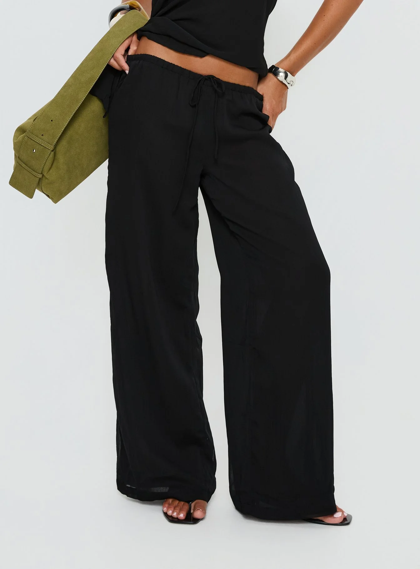 Emorisa Mid Rise Chiffon Pant Black