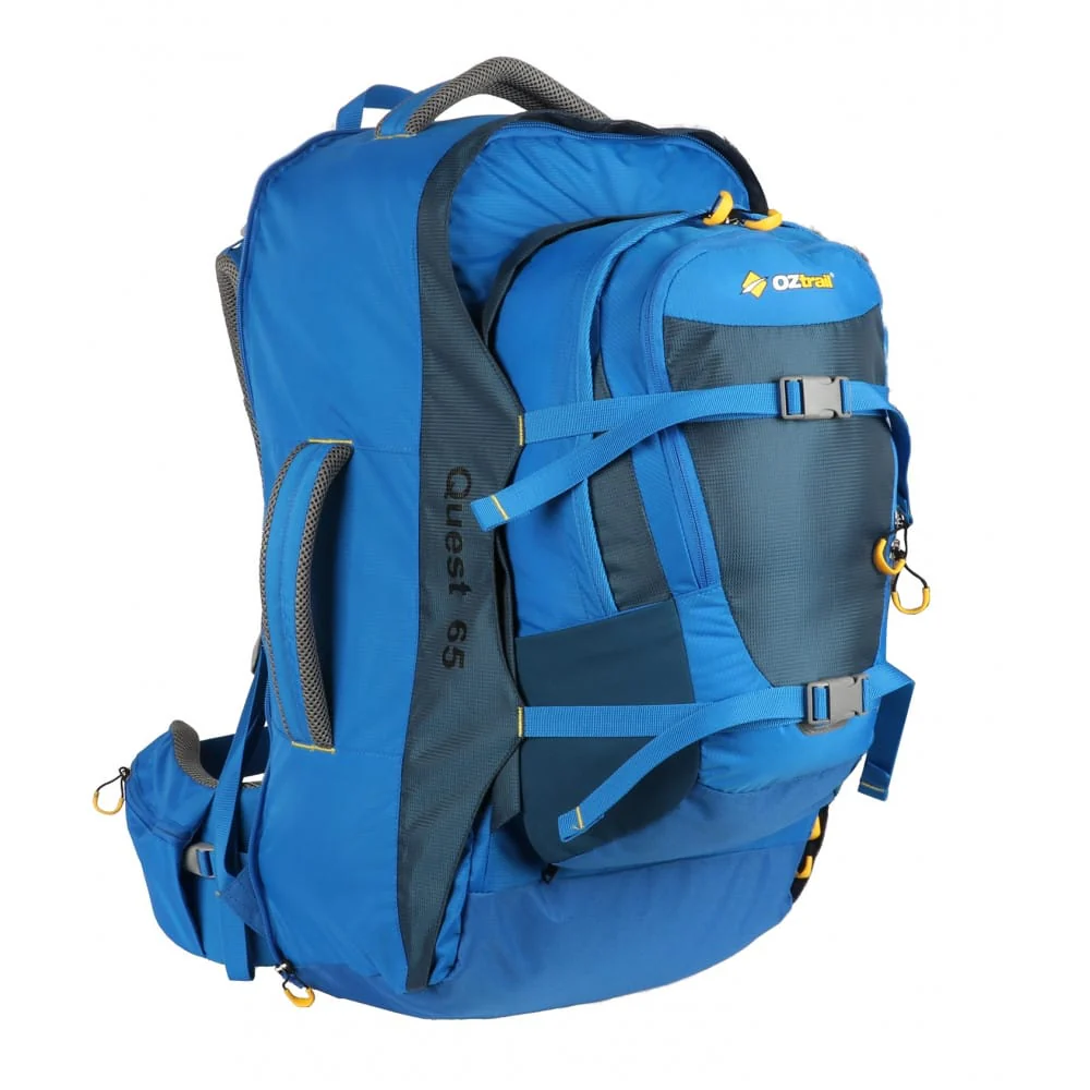 OZtrail QUEST TRAVEL PACK 65L travel backpack with 20L Daypack – blue
