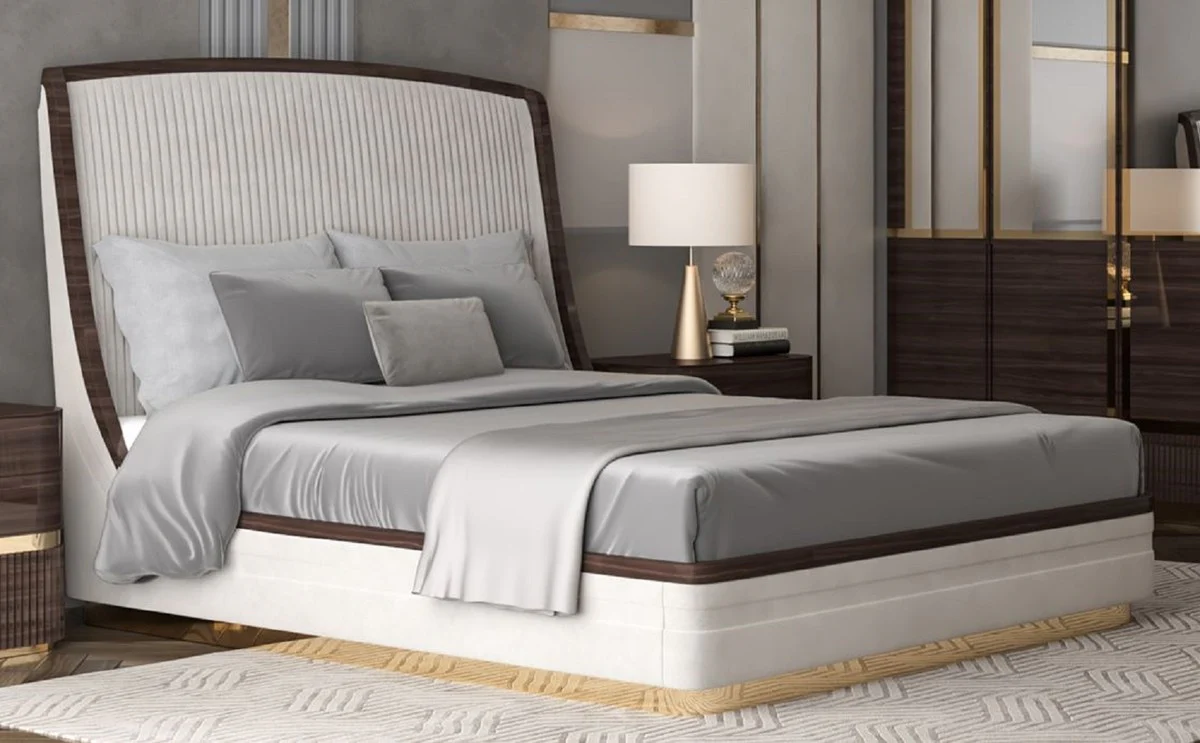 Luxury double bed white / dark brown / gold - noble solid wood bed with headboard - bedroom furniture - hotel furniture - luxury furniture - bedroom furnishings - luxury furnishings