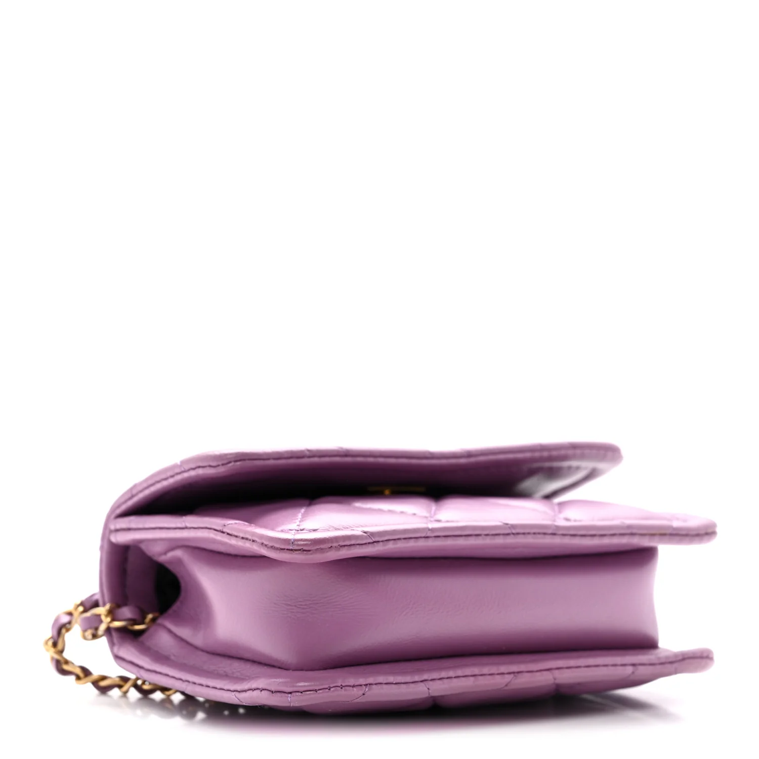 Shiny Lambskin Quilted Extra Mini Flap Purple - Top Club