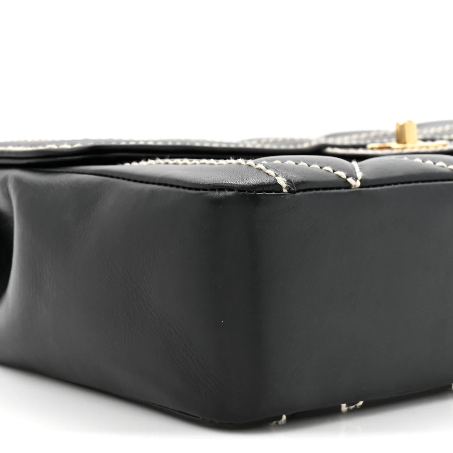 Calfskin Quilted Wild Stitch Large Top Handle Flap Black - Top Club