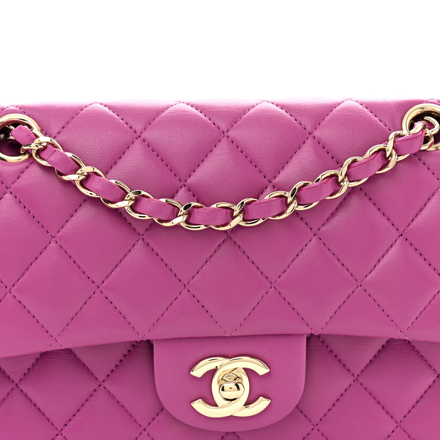 Lambskin Quilted Small Double Flap Purple - Top Club