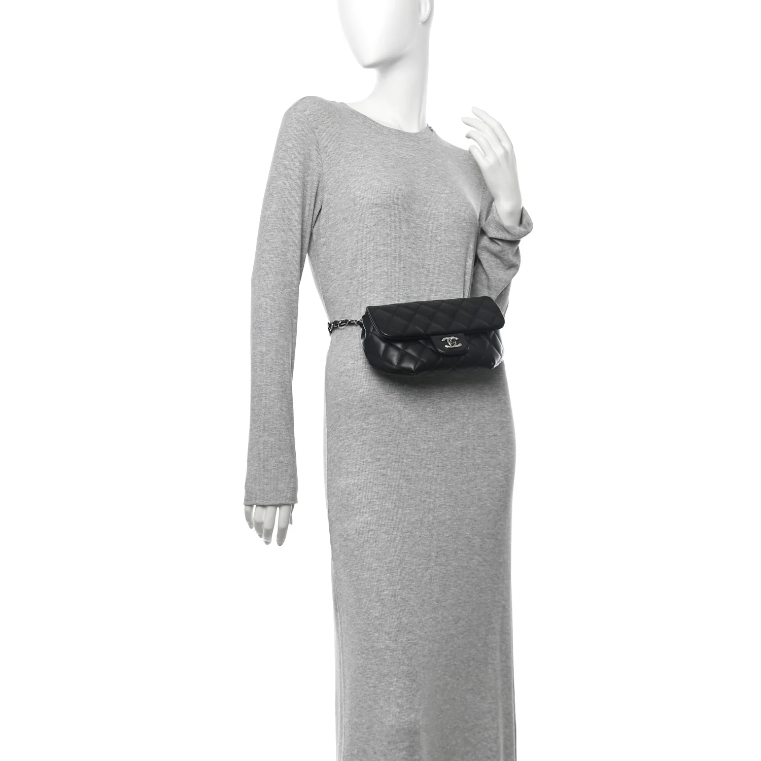 Calfskin Quilted CC Uniform Flap Belt Bag Black