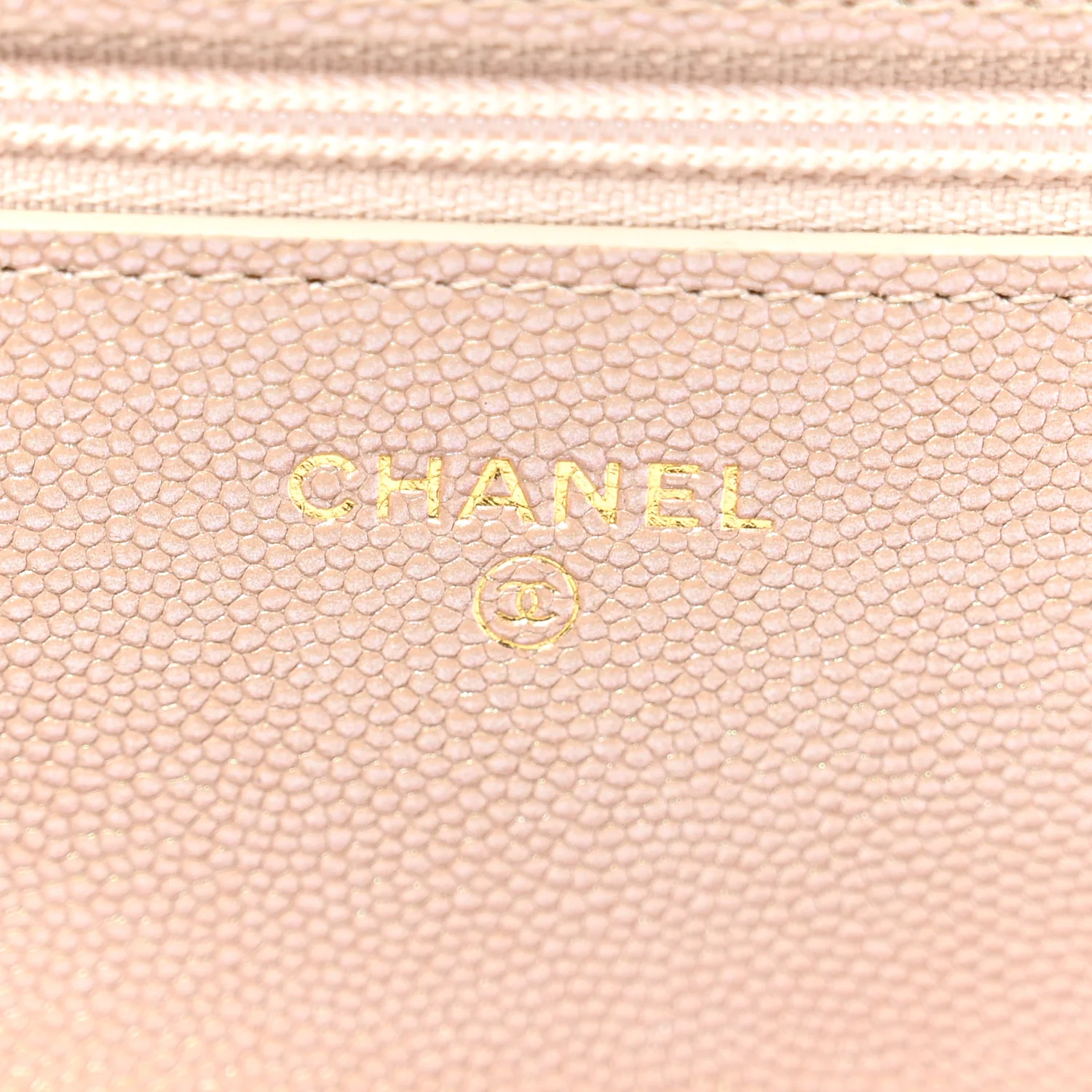 Iridescent Caviar Quilted Wallet on Chain WOC Beige - Top Club