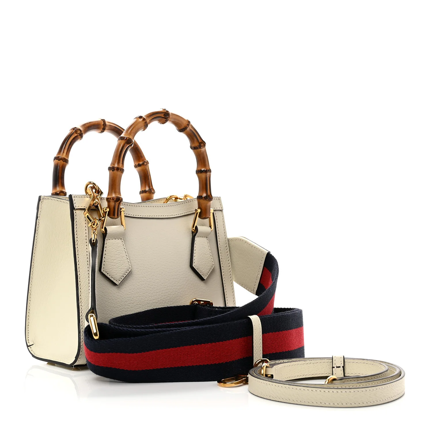 Textured Calfskin Web Mini Diana Tote Bag Mystic White - Top Club