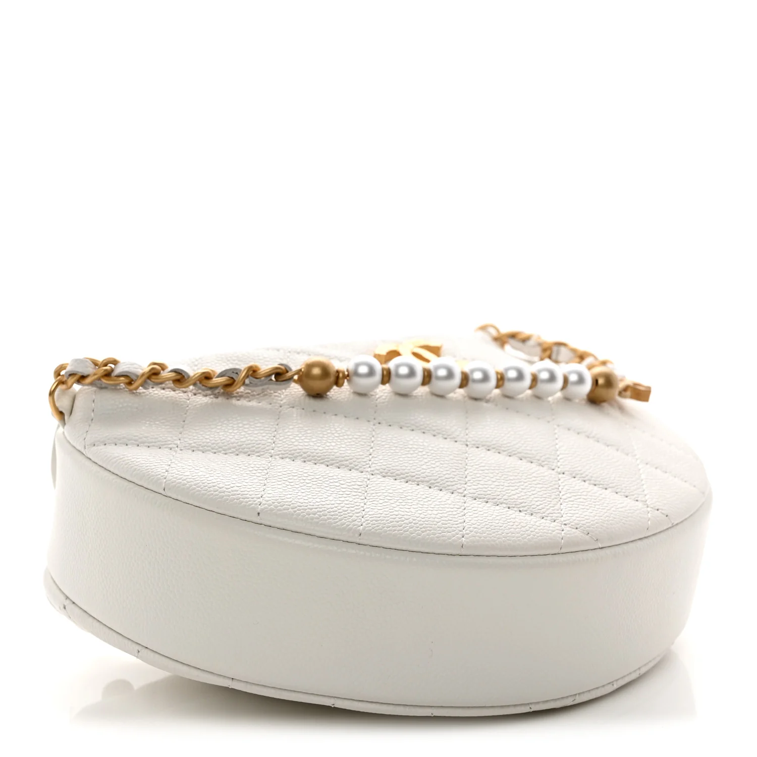 Caviar Quilted Pearl Chain Pouch Hobo White - Top Club