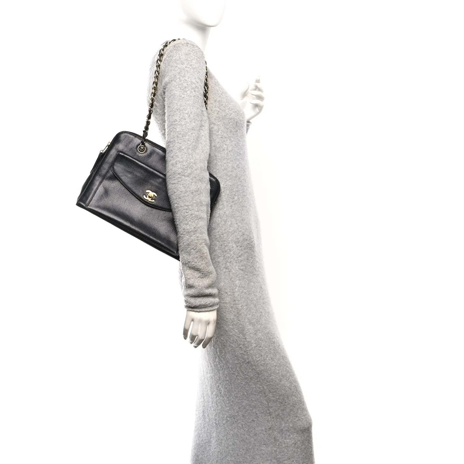 Caviar Flap Shoulder Bag Black