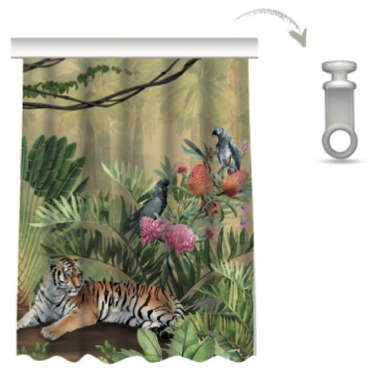 Luxury Curtain Set Jungle & Tiger Multicolored 250 x H. 290 cm - Printed Linen & Velvet Curtains - Eyelet Curtains - Sliding Curtains - Living Room Bedroom Curtains