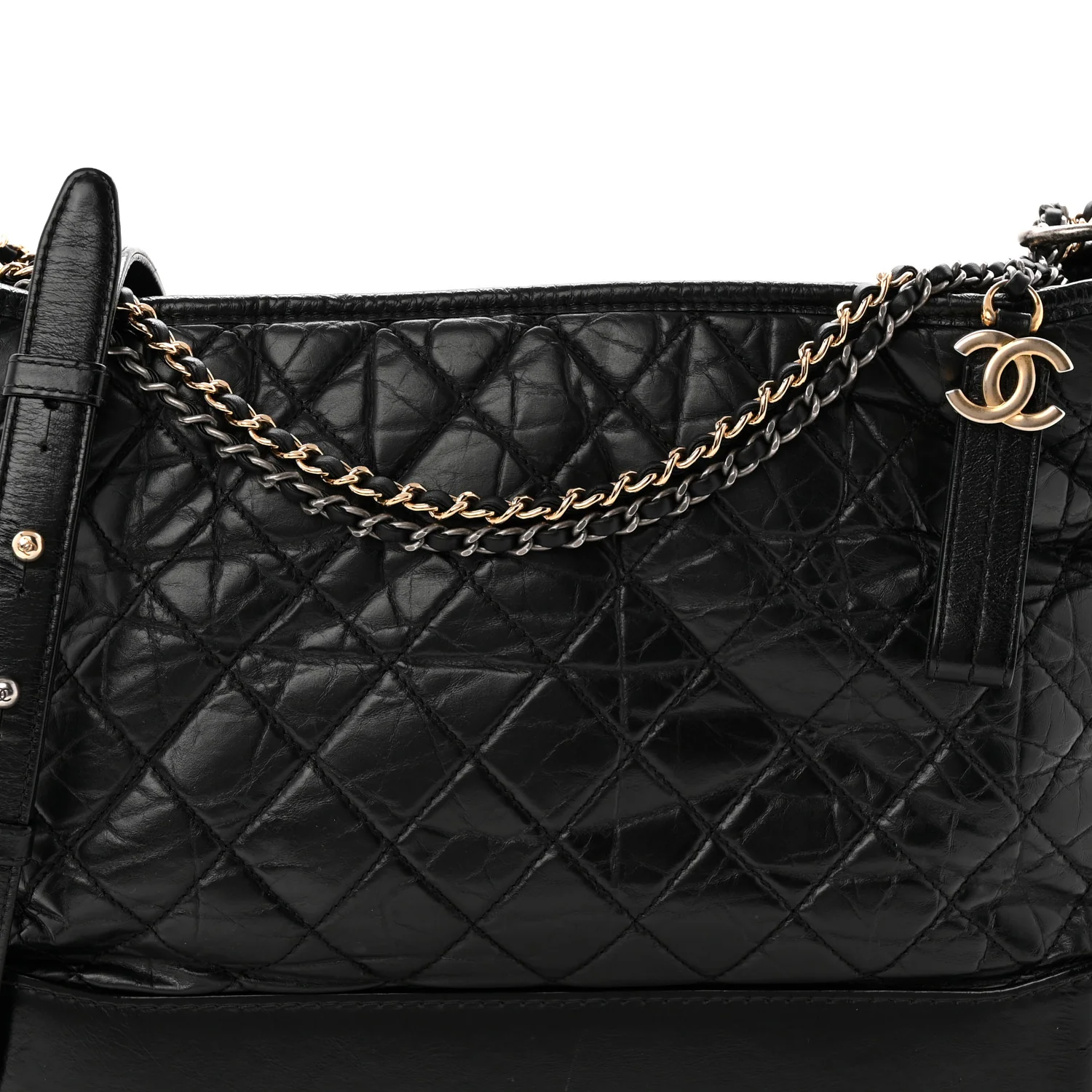 Aged Calfskin Quilted Large Gabrielle Hobo Black - Top Club