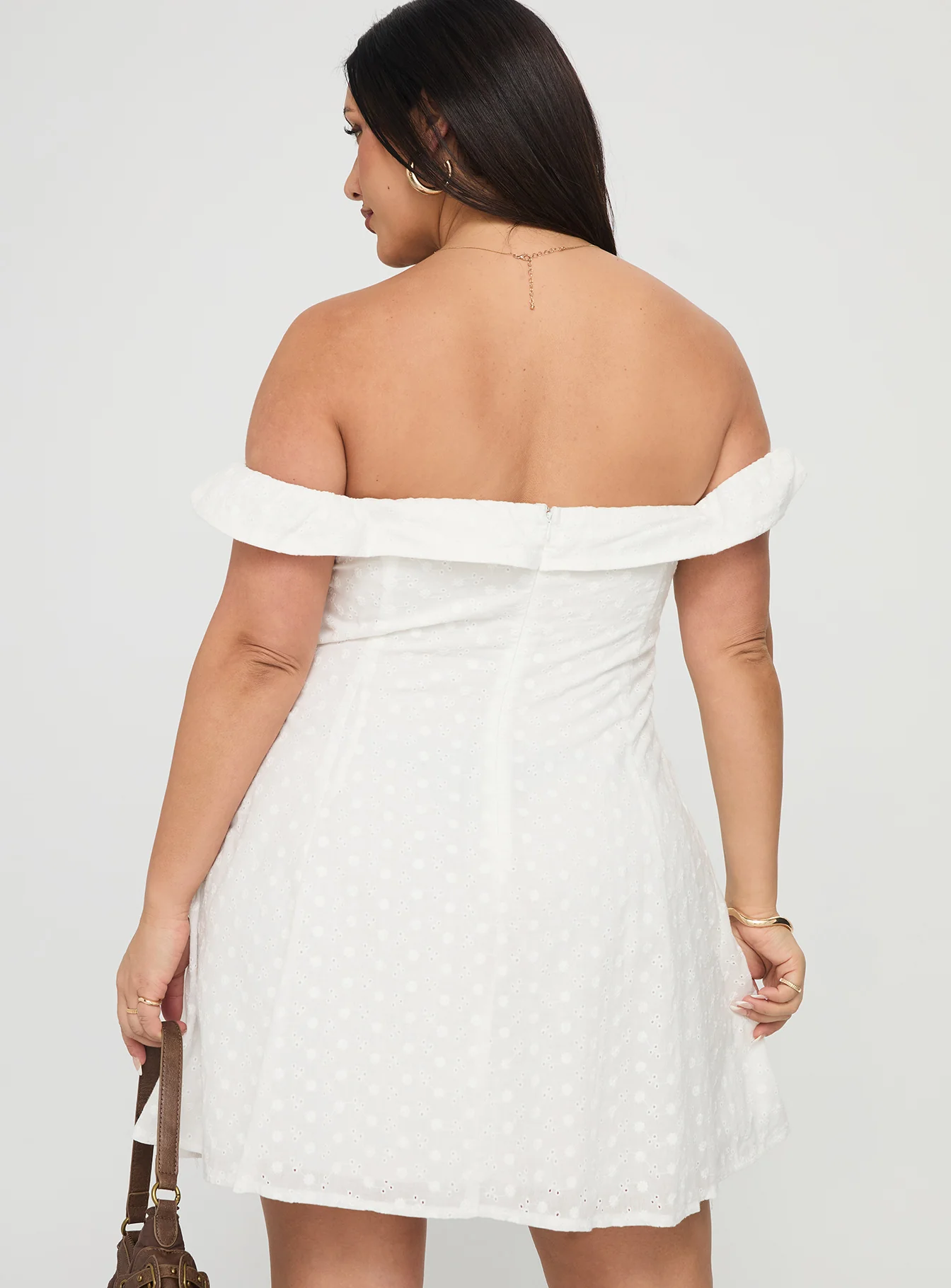 Rosebud Broderie Off The Shoulder Mini Dress White Curve