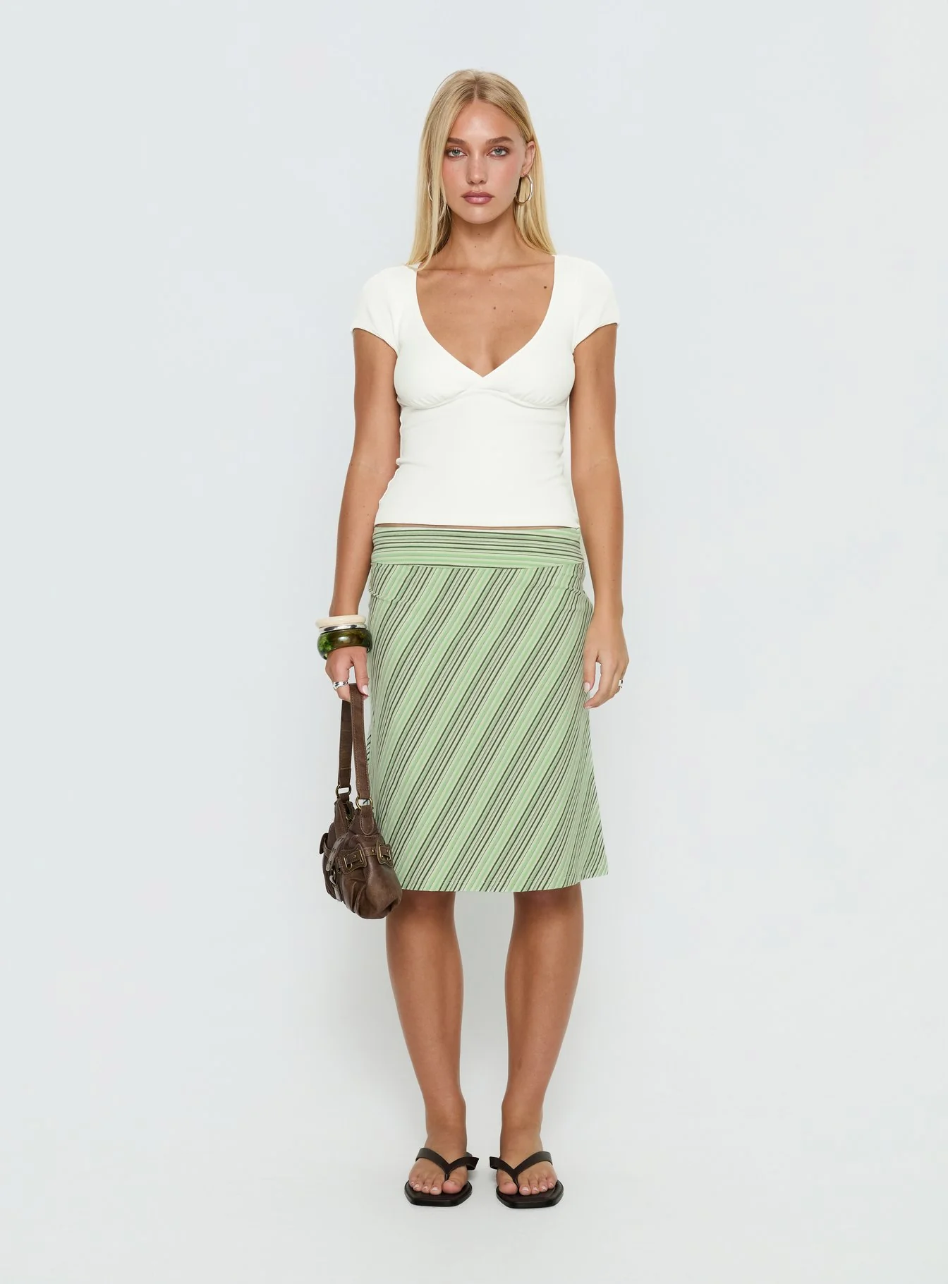 Lemon Twist Midi Skirt Green Stripe
