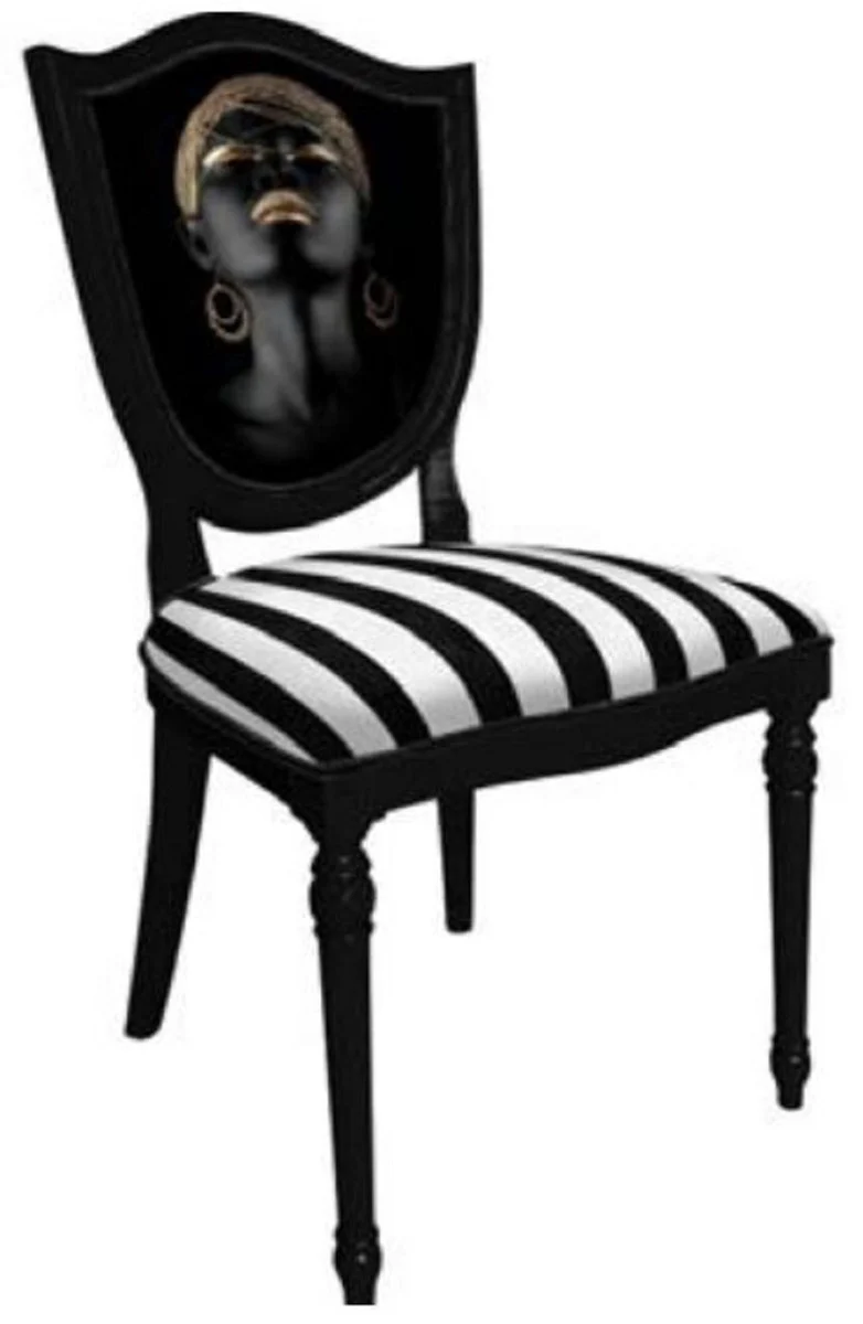 Art Deco Dining Room Chair Set White / Multicolored / Black - 6 Handmade Art Deco Kitchen Chairs with Stripes and Design - Art Deco Dining Room Furniture