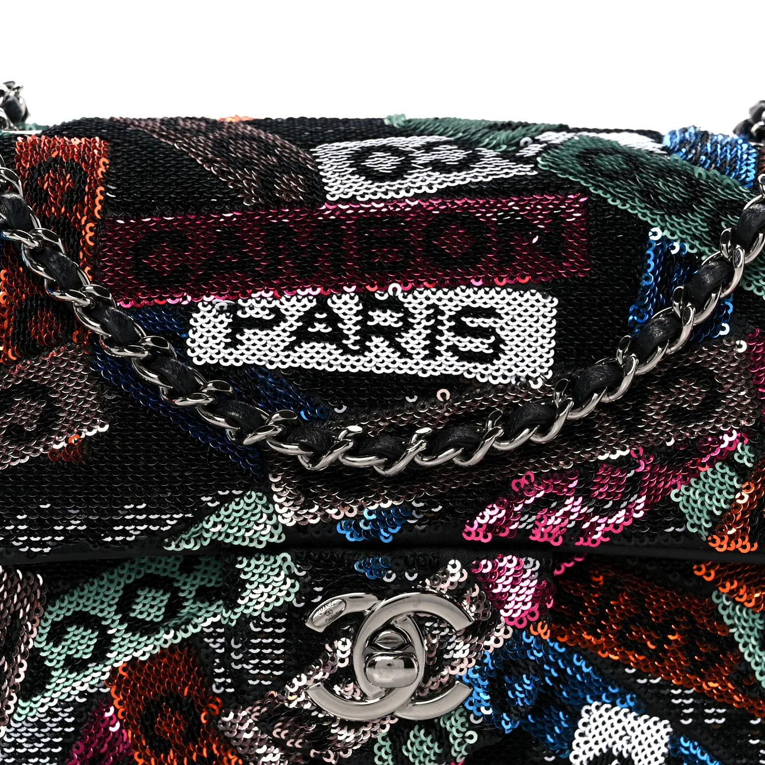 Sequin Logo Small Flap Ruthenium Multicolor - Top Club